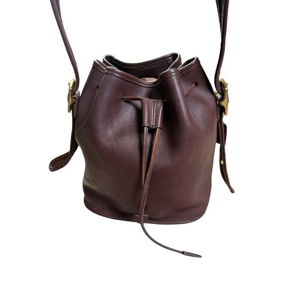 Vintage Coach Leather Bucket Bag Dark Brown Drawstring Crossbody